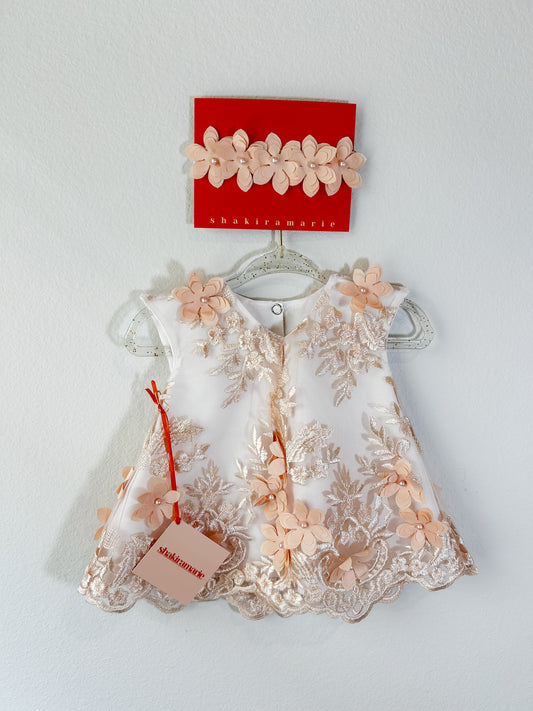 PEACH FLOWERS NEWBORN DRESS
