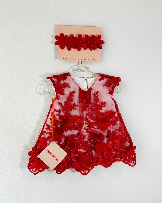 RED FLOWERS NEWBORN DRESS