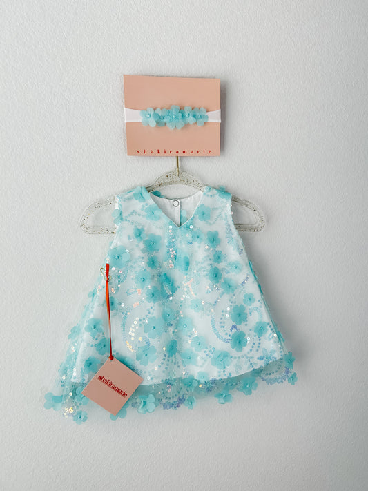MINT FLOWERS NEWBORN DRESS