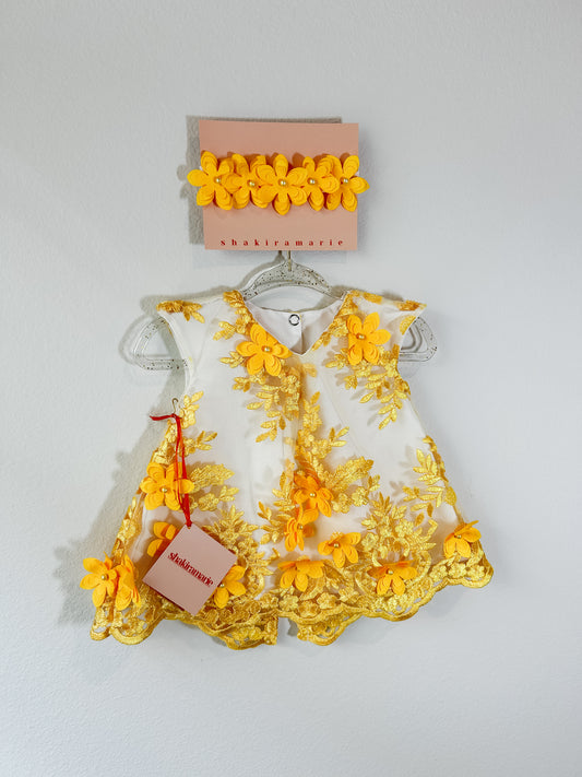 YELLOW FLOWERS NEWBORN DRESS