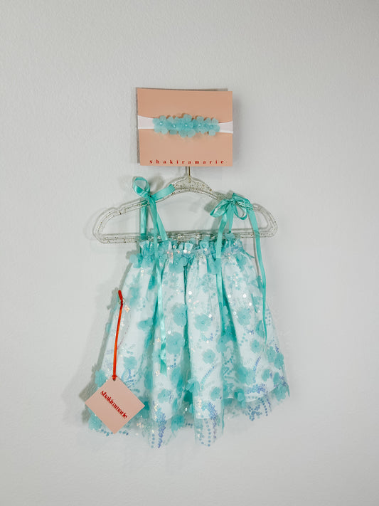 MINT FLOWERS NEWBORN DRESS