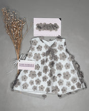 Load image into Gallery viewer, GRAY FLOWERS NEWBORN DRESS
